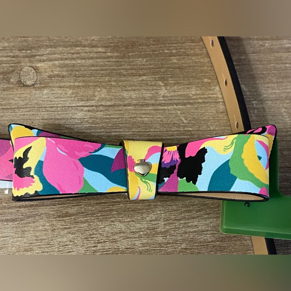 Kate Spade New York Colorful Print Leather Bow Waist Belt NWT Sz Med